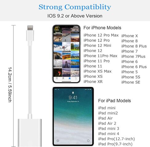 Lightning to SD Card Reader for Select iPhone, iPad and iPod Models (Support iOS 13 and Before), Trail Game Camera Viewer, No App Required (White) in Kuwait