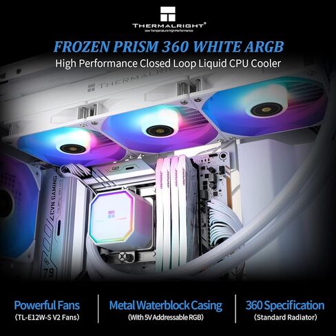 Thermalright Frozen Prism360 White ARGB CPU Liquid Cooler,Efficient PWM Controlled Pump 3300RPM,3×TL-E12 Series PWM Fan,Water Cooling Computer Parts,for AMD AM4/AM5,Intel 1150/1156/1200/1700/2011 in Saudi Arabia