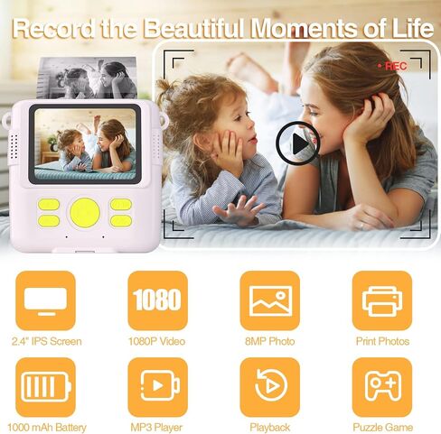 Instant Print Camera for Kids with 3 Rolls of Printer Paper, 1080P Toddler Digital Camera Toys for Age 3-12 with 32GB SD Card, Christmas & Birthday Gifts for 3 4 5 6 7 8 Year Old Girls & Boys (Purple) in Saudi Arabia