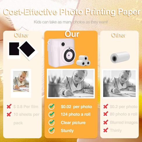 Instant Print Camera for Kids with 3 Rolls of Printer Paper, 1080P Toddler Digital Camera Toys for Age 3-12 with 32GB SD Card, Christmas & Birthday Gifts for 3 4 5 6 7 8 Year Old Girls & Boys (Purple) in Saudi Arabia