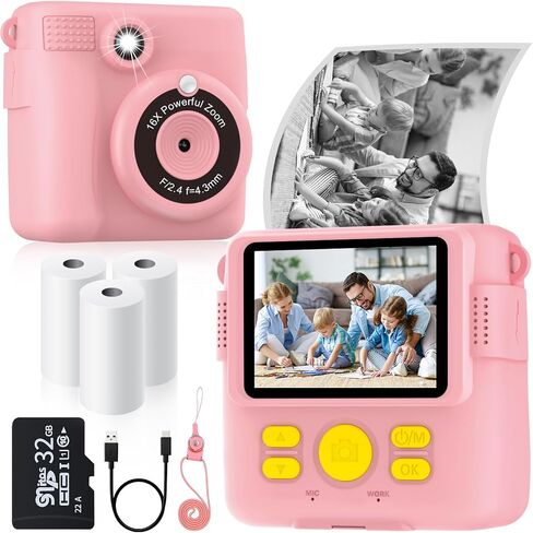 Instant Print Camera for Kids with 3 Rolls of Printer Paper, 1080P Toddler Digital Camera Toys for Age 3-12 with 32GB SD Card, Christmas & Birthday Gifts for 3 4 5 6 7 8 Year Old Girls & Boys (Purple) in Saudi Arabia