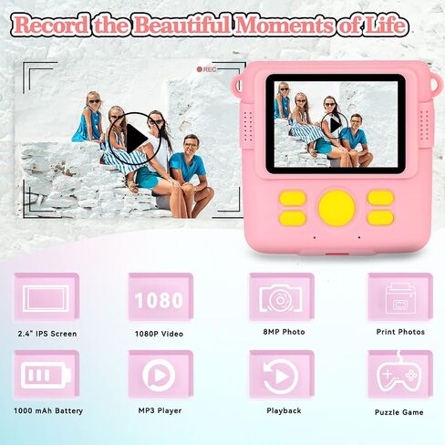 Instant Print Camera for Kids with 3 Rolls of Printer Paper, 1080P Toddler Digital Camera Toys for Age 3-12 with 32GB SD Card, Christmas & Birthday Gifts for 3 4 5 6 7 8 Year Old Girls & Boys (Purple) in Saudi Arabia