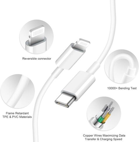 شاحن iPhone شحن سريع للغاية [معتمد من MFi] شاحن iPad 20W PD USB C شاحن حائط 2 حزمة كابل شحن سريع 6FT متوافق مع iPhone14/14 Pro Max/13/13Pro/12/12 Pro/11/11Pro/XS، iPad in Kuwait