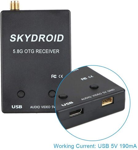 مستقبل اف بي في 5.8G 150CH او تي جي فيديو UVC VTX 5dBi SMA انثى بلاستيك للهواتف الذكية اندرويد وشاشة الكمبيوتر - اسود in Kuwait