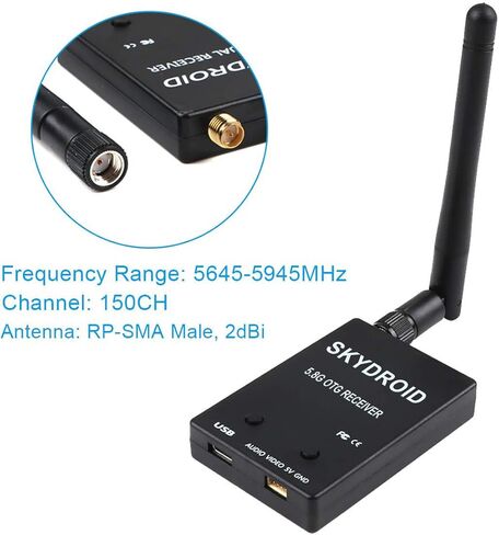 مستقبل اف بي في 5.8G 150CH او تي جي فيديو UVC VTX 5dBi SMA انثى بلاستيك للهواتف الذكية اندرويد وشاشة الكمبيوتر - اسود in Kuwait