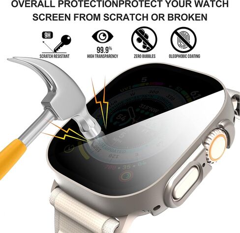 حافظة Suoman مكونة من 3 قطع لساعة Apple Watch Ultra/Ultra 2 مقاس 49 مم، [مضادة للظهور] غطاء حافظة من الزجاج المقوى رفيع للغاية لساعة iWatch Series 8/iWatch Series 9 Ultra/Ultra 2 49 مم in Kuwait