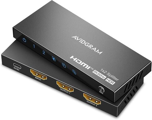 HDMI Splitter 1 in 2 Out 8K 60Hz 4:4:4, AVIDGRAM 2 Port Splitter with Auto, Copy, Downscaler EDID Mode, 4K 120Hz HDMI Duplicator, Compatible with Xbox Series X, PS4 Pro, PS5, Blu-ray Player in Saudi Arabia
