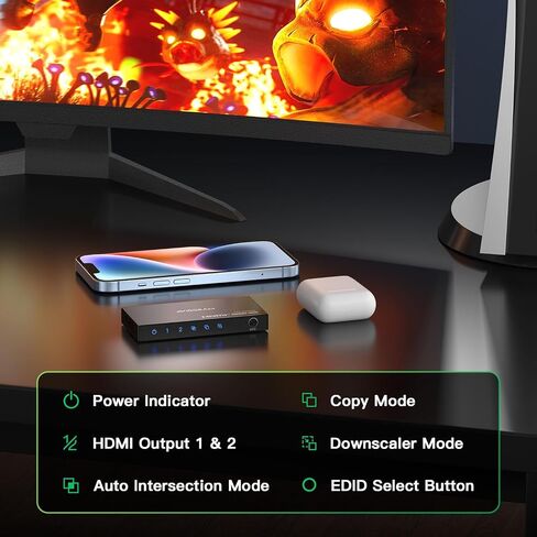 HDMI Splitter 1 in 2 Out 8K 60Hz 4:4:4, AVIDGRAM 2 Port Splitter with Auto, Copy, Downscaler EDID Mode, 4K 120Hz HDMI Duplicator, Compatible with Xbox Series X, PS4 Pro, PS5, Blu-ray Player in Saudi Arabia