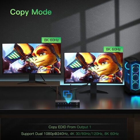 HDMI Splitter 1 in 2 Out 8K 60Hz 4:4:4, AVIDGRAM 2 Port Splitter with Auto, Copy, Downscaler EDID Mode, 4K 120Hz HDMI Duplicator, Compatible with Xbox Series X, PS4 Pro, PS5, Blu-ray Player in Saudi Arabia