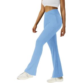 FARUNGS Womens Crossover Flare Yoga Pants High Waisted Split Hem Flare Leggings with Pockets Bootcut Workout Pants