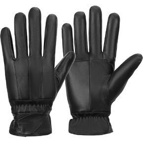 Houart Mens Leather Gloves,Genuine Sheepskin Driving Gloves Men,Warm Lined Full-Hand Touchscreen Winter Gloves for Gift