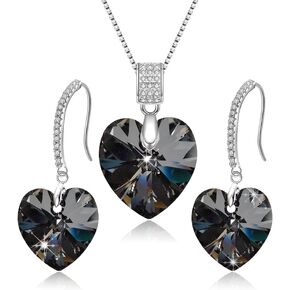 Love Heart Necklace Earrings Jewelry Set for Women Austrian Crystal Dangle Earrings Christmas Jewelry Gift for Women Wife Girls