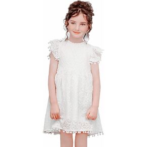 2Bunnies Girl Vintage Lace Pom Pom Trim Birthday Party Dress