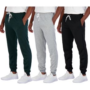 Real Essentials 3 Pack: Men's French Terry Fleece Active Casual Jogger Sweatpants with Pockets (Available in Big & Tall)