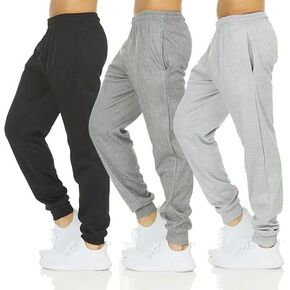 DARESAY Mens 3 Pack Dry Fit Fleece Athletic Workout Jogger Sweatpants for Men with Pockets and Drawstring Size S-3XL