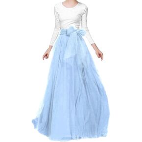Women Tulle Skirt Bridal Bridesmaids Maxi Skirt with Belt for Wedding Evening