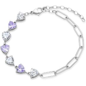 JUSTJANDM Princess Cut Teardrop Rectangle Cubic Zirconia Tennis Bracelet for Women, Heart Square Round CZ Paperclip Chain Bracelet Stainless Steel Adjustable
