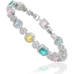 Koopu Bracelets for Women 18K White Gold Planted Tennis Bracelets Women and Teen Girls Candy Color Sparkle Cubic Zirconia Silver Women Bracelets with Gift Box