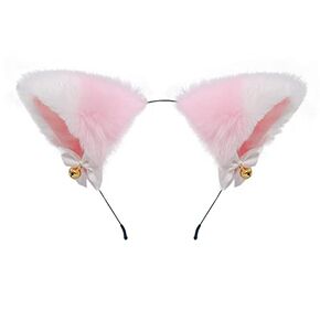 Animal Faux Fur Cat Dog Ears Headbands with Bells Lovely Flexible Hair Accessory Halloween Cosplay Costume Party Dress Girls (B)