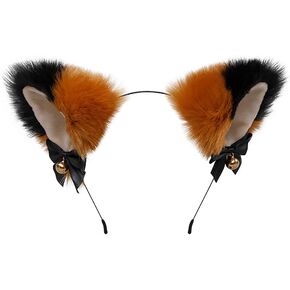 Animal Faux Fur Cat Dog Ears Headbands with Bells Lovely Flexible Hair Accessory Halloween Cosplay Costume Party Dress Girls (B) in Kuwait