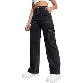 Women's Cargo Pants High Waisted Baggy Cargo Jeans Straight Leg Y2K Streetwear Trousers 6 Pockets for Women Teen Girl. in Kuwait