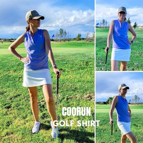 قميص جولف للسيدات من COOrun بدون أكمام، قمصان بولو بدون أكمام، تي شيرت رياضي للتنس سريع الجفاف مع سحاب in Saudi Arabia