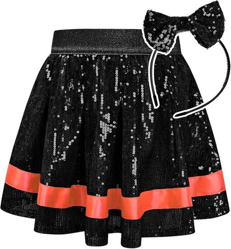 بيرفاشن بنات تنانير ترتر شورت مدمج شورت سباركلي سكورت معدني مع شريط شعر 4-15 سنة in Kuwait