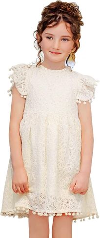 2Bunnies Girl Baby Toddler Vintage Lace Pom Pom Flutter Sleeve Easter Birthday Outfit Dress in Saudi Arabia