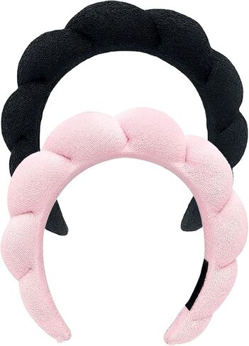 Spa Headband for Women, Sponge Headband for Washing Face, Makeup Headband, Skincare Headbands for Makeup Removal, Shower, Hair Accessories, Terry Cloth Headbands for Women(Black) in Kuwait