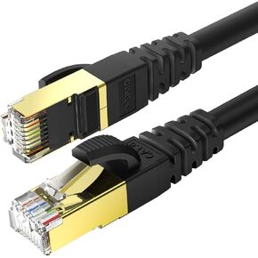 Cat 8 Ethernet Cable 1 FT, Cat8 Network LAN Cable High Speed 40Gbps with RJ45 Gold Plated Connector SFTP Shielded Cord, Gaming Patch Cable for Router, Modem (Black, 1FT 1 Pack) in Kuwait