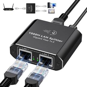1000mbps Ethernet Splitter 1 to 2 High Speed RJ45 Dual Internet Port Splitter 1 in 2 Out LAN Splitter Adapter Support 2 Devices Simultaneous Networking Worked with Cat6/7/8 Cables in Kuwait