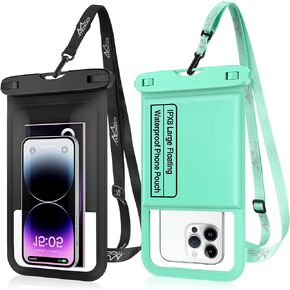 MoKo Floating Waterproof Phone Pouch - 9.5" Large Clear Phone Water Protector Pouch Dry Bag Case with Lanyard, Compatible for iPhone 14 13 12 Pro Max, Galaxy S23 S22 Ultra, 2 Pack Black+Black