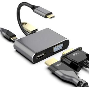 USB C to Dual HDMI Adapter，USB 3.1Type-C Converter to Dual HDMI 4K+USB 3.0+USB-C Charging Port 4 in 1 Hub,USB-C Digital AV Multiport Adapter [Compatible with Thunderbolt 3/4 Ports]