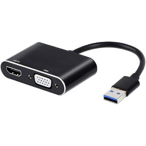 USB to HDMI VGA Adapter, USB 3.0 to HDMI Converter 1080P HDMI and VGA Sync Output Support Windows 10/8/7 Only （Black） in Kuwait