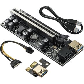 بطاقة PCIE Riser ذات 8 مكثفات، بطاقة موسع GPU لتعدين Bitcoin Litecoin ETH Ethereum، مع كابل تمديد USB 3.0 بطول 60 سم وكابل طاقة SATA 6PIN (6 حزم) in Kuwait