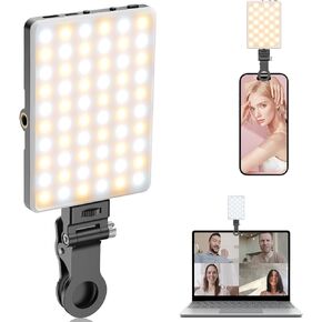TONEOF Portable Selfie Light,Rechargable 60 LED Phone Light with Clip & Double 1/4" Screw Hole,2500k-9000K Dimmable Light for iPhone,Android,Laptop,Tablet,Selfie/Video Conference