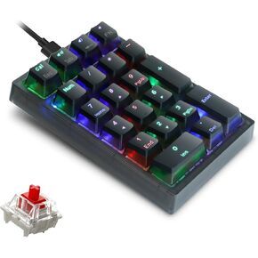 لوحة أرقام، لوحة مفاتيح رقمية سلكية ميكانيكية USB مع إضاءة خلفية RGB وأغطية مفاتيح Pudding للكمبيوتر المحمول المكتبي (أسود، مفاتيح حمراء) in Kuwait