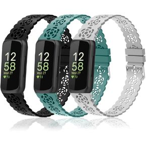 3 Pack Lace Silicone Bands Compatible with Fitbit Inspire 3/Inspire 2/Inspire HR/Inspire,Adjustable Breathable Replacement Straps Soft Slim Silicone Wristbands for Women Men in Saudi Arabia