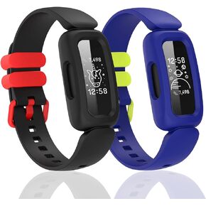 أربطة سيليكون لـ Fitbit Ace 3، أربطة بديلة ناعمة مقاومة للماء للأطفال والأولاد والبنات إكسسوارات سوار رياضية لتتبع الأنشطة (أسود وأزرق)