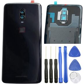 Ubrokeifixit لهاتف OnePlus 6T غطاء خلفي زجاجي للباب الخلفي بديل لهاتف OnePlus 6T A6010 A6013 LTE 6.41 بوصة (أسود منتصف الليل)