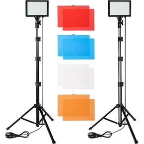 SLOW DOLPHIN Portable Photography Lighting Kit LED 5600K USB 66 LED with Adjustable Tripod Stand/4 Color Filters for Table Top/Product Portrait YouTube Photo Video Studio Shooting（2PACK） in Kuwait