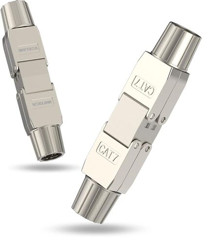 VCELINK Tool-Free RJ45 Coupler Shielded, Tool Less Ethernet Cable Extender PoE+ for Cat7/Cat6a/Cat6 Network Cables 2 Pack, Silver in Saudi Arabia