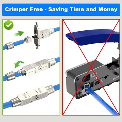 VCELINK Tool-Free RJ45 Coupler Shielded, Tool Less Ethernet Cable Extender PoE+ for Cat7/Cat6a/Cat6 Network Cables 2 Pack, Silver in Saudi Arabia