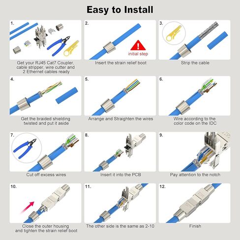 VCELINK Tool-Free RJ45 Coupler Shielded, Tool Less Ethernet Cable Extender PoE+ for Cat7/Cat6a/Cat6 Network Cables 2 Pack, Silver in Saudi Arabia