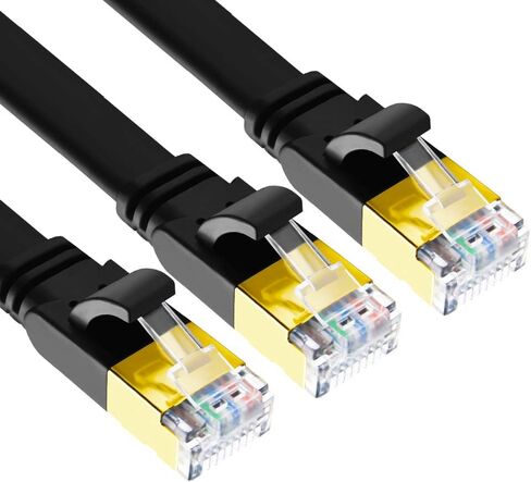 Yauhody CAT8 Ethernet Cable 6ft 3 Pack, Flat CAT 8 Cable, Faster than CAT7/CAT6/CAT5e, High Speed 40Gbps 2000MHz SFTP Network LAN Patch Cable with RJ45 for Gaming, PC, Router, Modem (6ft/3 Pack/Black) in Kuwait