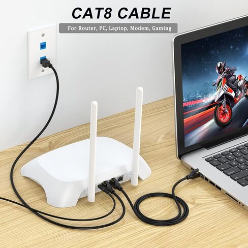 كابل إيثرنت UVOOI Cat8 بطول 1 قدم 2 حزمة، كابل إيثرنت عالي السرعة Cat 8 SFTP سلك تصحيح شبكة الإنترنت كابل قصير 40 جيجابت في الثانية 2000 ميجاهرتز للوحة التصحيح والشبكة المنزلية وإدارة الكابلات وجهاز التوجيه والمودم in Kuwait