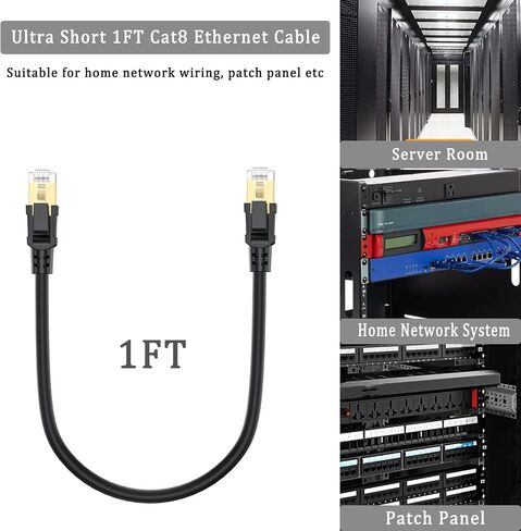 كابل إيثرنت UVOOI Cat8 بطول 1 قدم 2 حزمة، كابل إيثرنت عالي السرعة Cat 8 SFTP سلك تصحيح شبكة الإنترنت كابل قصير 40 جيجابت في الثانية 2000 ميجاهرتز للوحة التصحيح والشبكة المنزلية وإدارة الكابلات وجهاز التوجيه والمودم in Kuwait