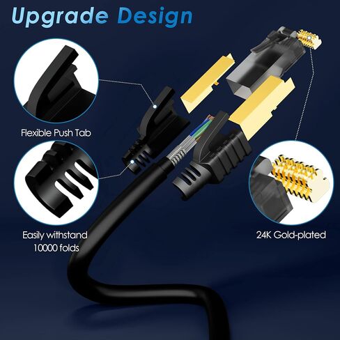 كابل إيثرنت Cat 7 بطول 250 قدم، سلك إنترنت طويل عالي السرعة، كابل شبكة CAT7 RJ45 LAN، كابل توصيل ثلاثي الحماية SFTP 10 جيجابت في الثانية 600 ميجاهرتز، متوافق مع كابل CAT6A CAT6 CAT5E CAT5 in Kuwait