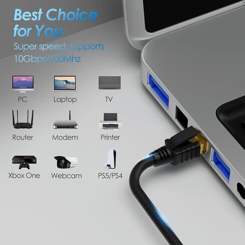كابل إيثرنت Cat 7 بطول 250 قدم، سلك إنترنت طويل عالي السرعة، كابل شبكة CAT7 RJ45 LAN، كابل توصيل ثلاثي الحماية SFTP 10 جيجابت في الثانية 600 ميجاهرتز، متوافق مع كابل CAT6A CAT6 CAT5E CAT5 in Kuwait
