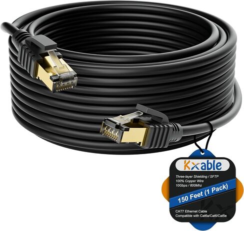 كابل إيثرنت Cat 7 بطول 250 قدم، سلك إنترنت طويل عالي السرعة، كابل شبكة CAT7 RJ45 LAN، كابل توصيل ثلاثي الحماية SFTP 10 جيجابت في الثانية 600 ميجاهرتز، متوافق مع كابل CAT6A CAT6 CAT5E CAT5 in Kuwait